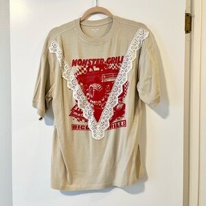 UO Shirley Lace-Trim Graphic Top NWOT